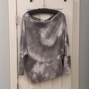 Dress Up Gray Tie-Dye Boat Neck 3/4 Sleeve Off the Shoulder Lightweight …